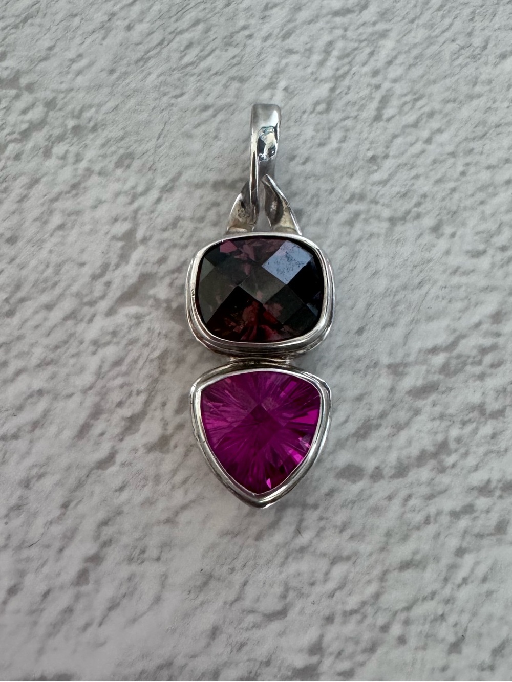 Sterling Silver Two-Stone Pink & Dark Garnet Pendant